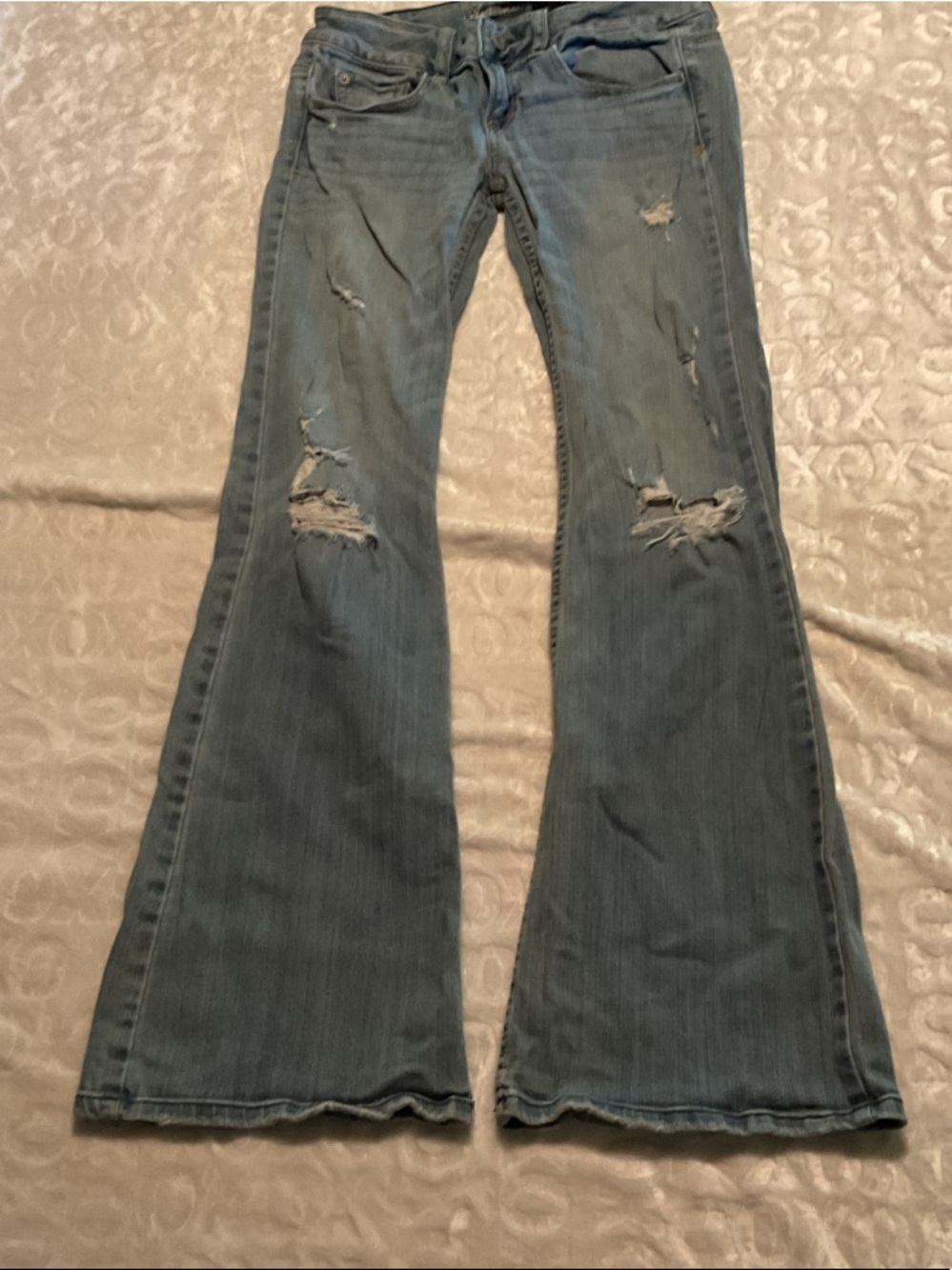 American Eagle Outfitters Light Blue Distressed Flare Jeans